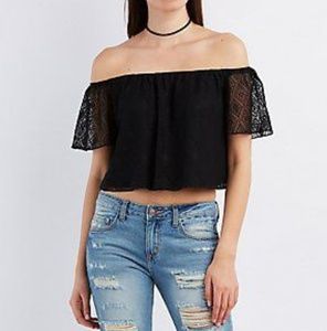 Black lace crop top